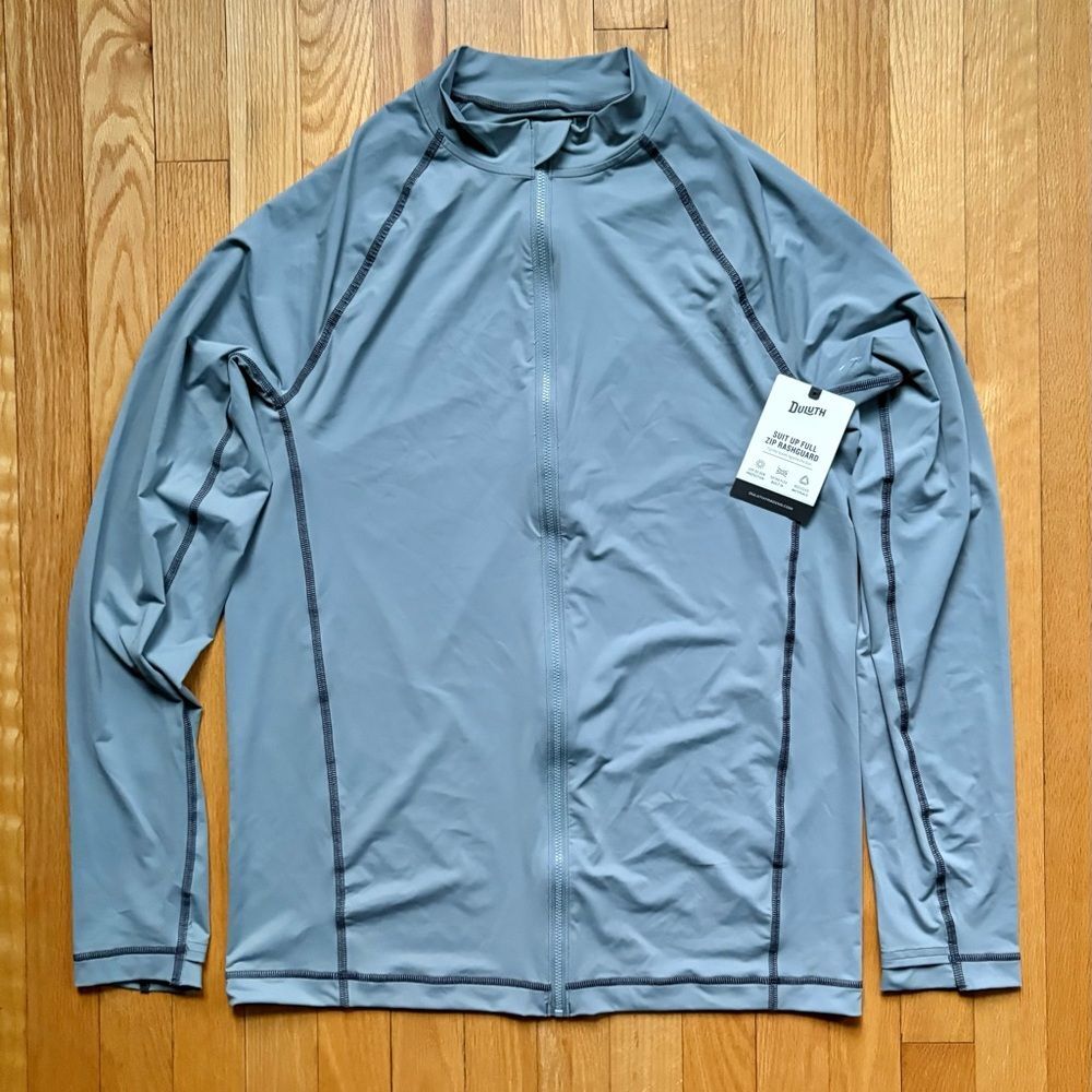 NWT Duluth Trading Company Mens Full Zip Rashguard Pullover Slim Medium Gray New